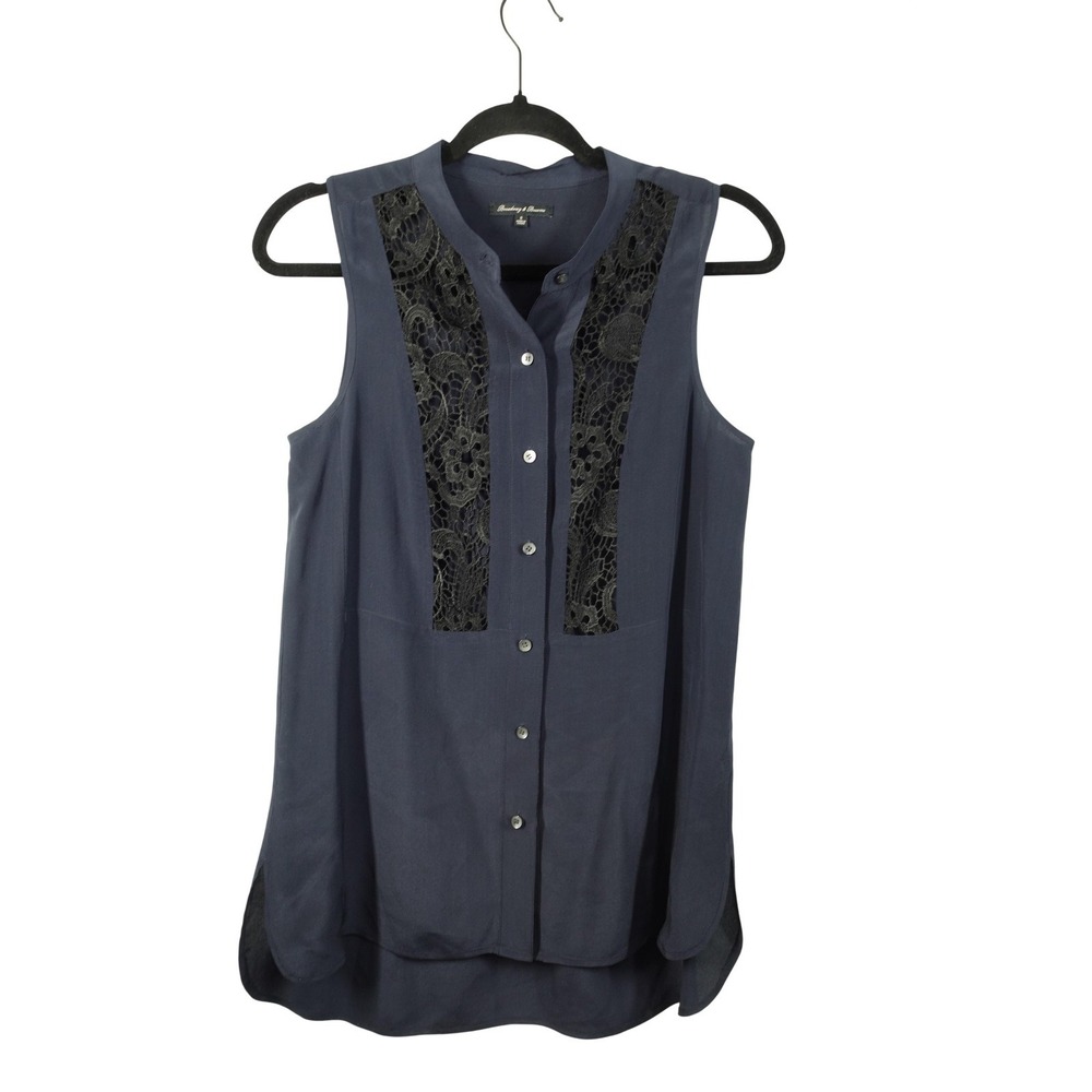 Broadway & Broome Blouse Womens Small Blue Silk Sleeveless Crochet Lace‎ Tunic